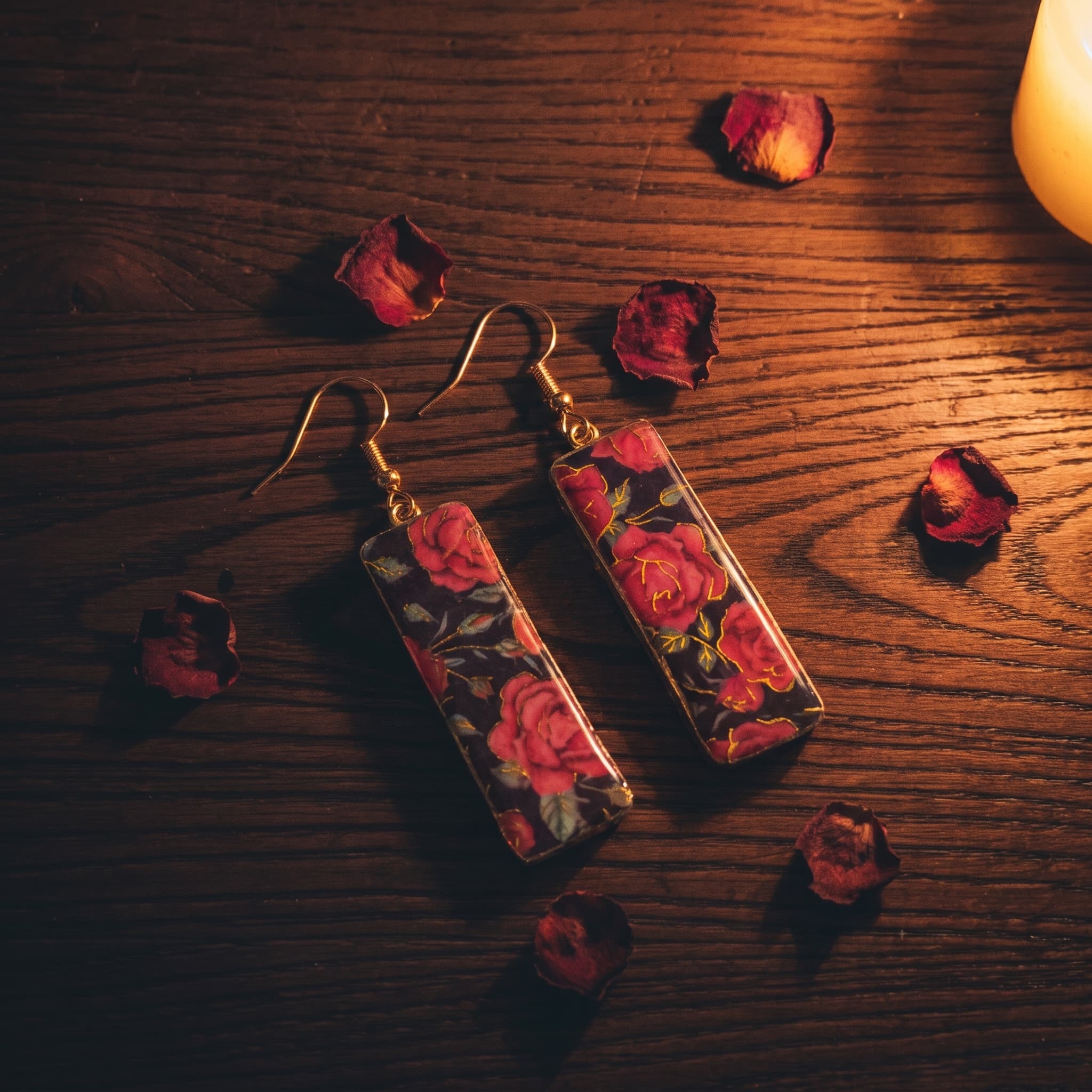Dark Rose Rectangle Earrings