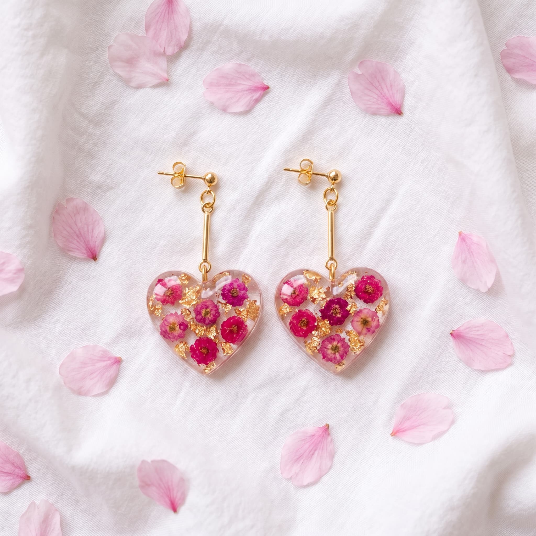 Pressed Flower Heart Earrings